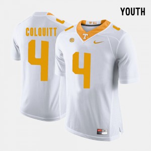 White Britton Colquitt UT Jersey Kids #4 College Football 777942-618