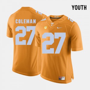 College Football Orange Justin Coleman UT Jersey For Kids #27 524331-476