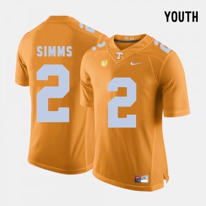 College Football Matt Simms UT Jersey For Kids Orange #2 666279-639